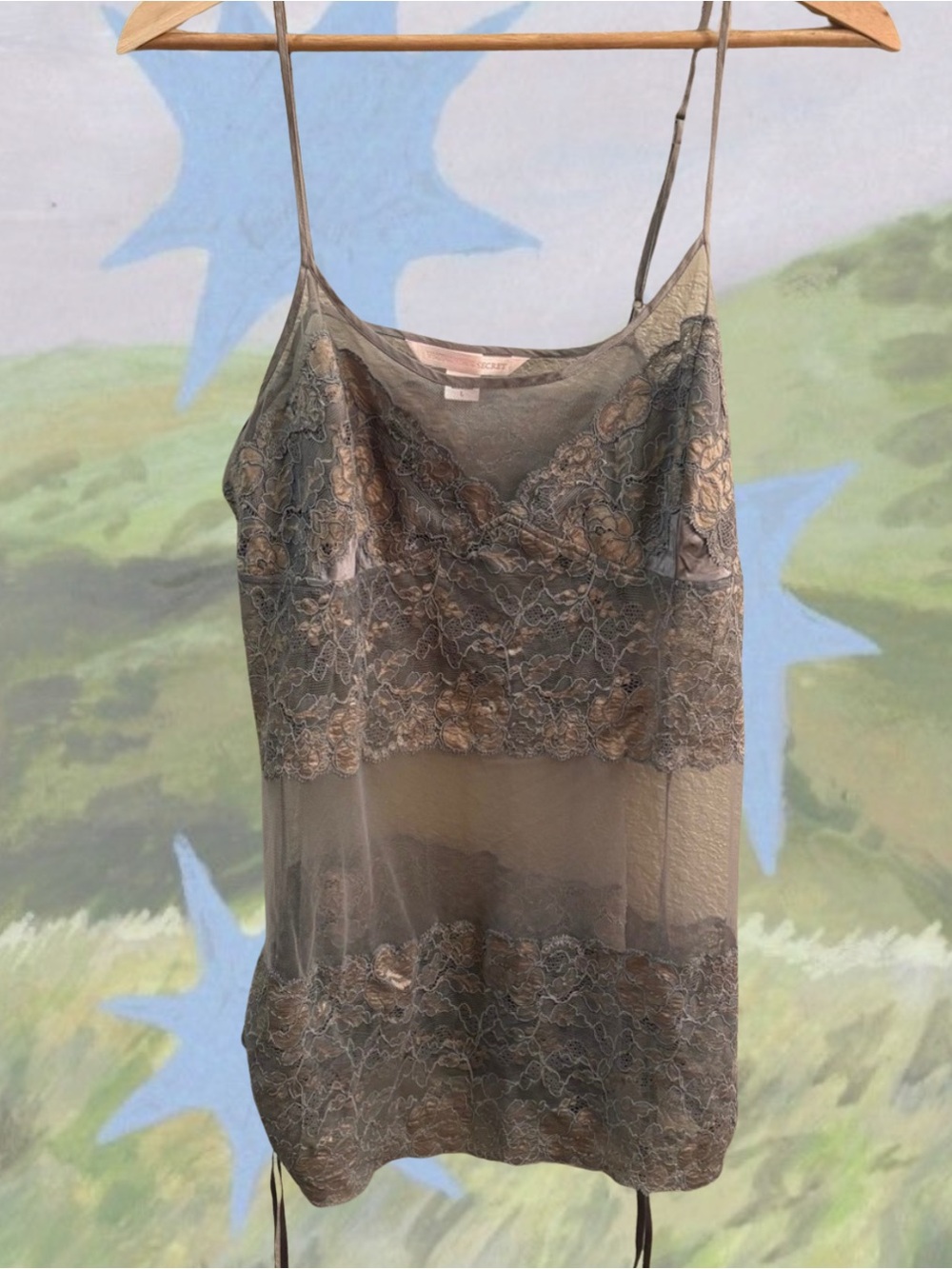 Victoria's Secret Sheer Mesh & Lace Babydoll Slip Top Camisole Size L